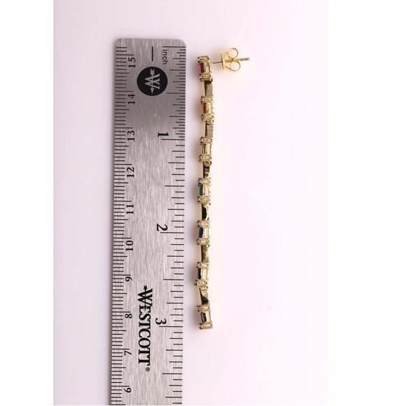 Long Dangle Earrings Sterling Silver Multi color cz - Picture 7 of 9